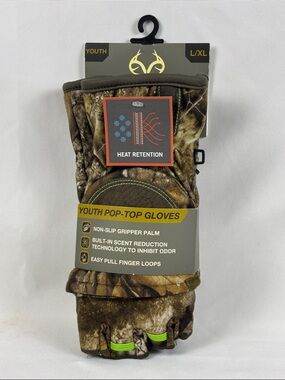 Realtree Youth L/XL Gloves Pop Top Hunting Outdoor Thermal Non-Slip